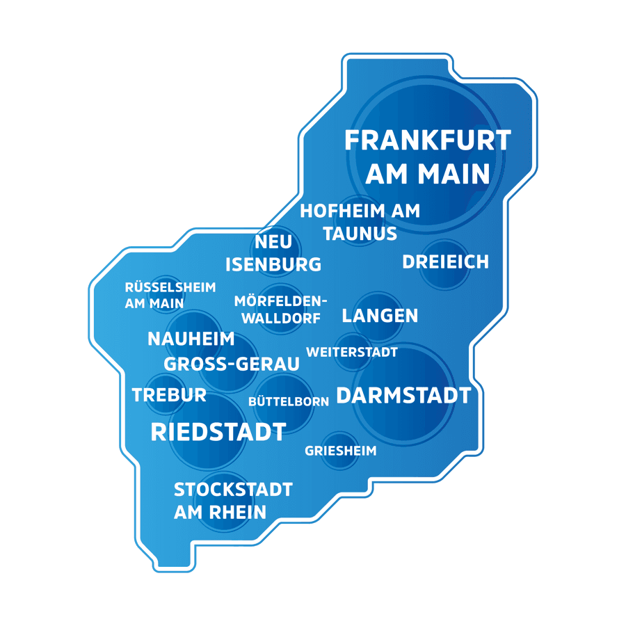 Einsatzgebiet im Rhein-Main-Raum, inklusive Frankfurt am Main